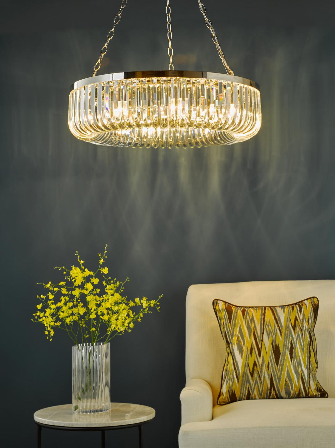 Dar SIG0838 Sigourney 8 Light Pendant Polished Nickel and Crystal