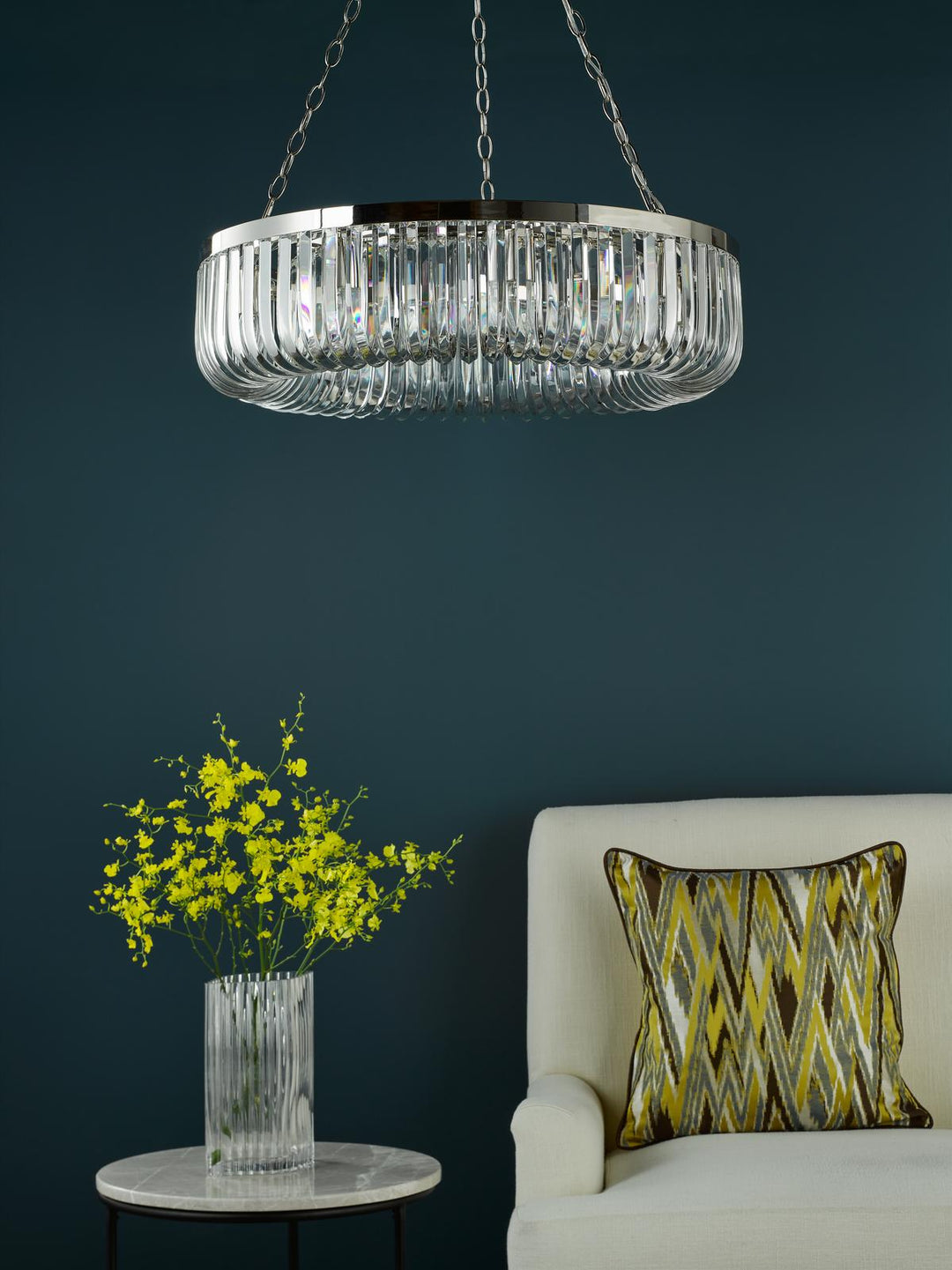 Dar SIG0838 Sigourney 8 Light Pendant Polished Nickel and Crystal