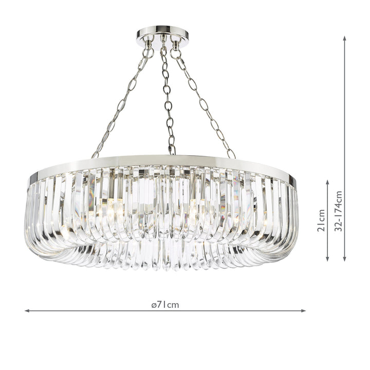 Dar SIG0838 Sigourney 8 Light Pendant Polished Nickel and Crystal