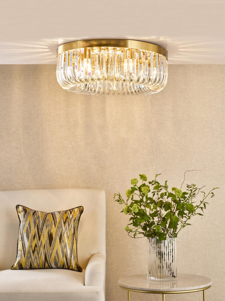 Dar SIG6435 Sigourney 6 Light Flush Satin Gold and Crystal