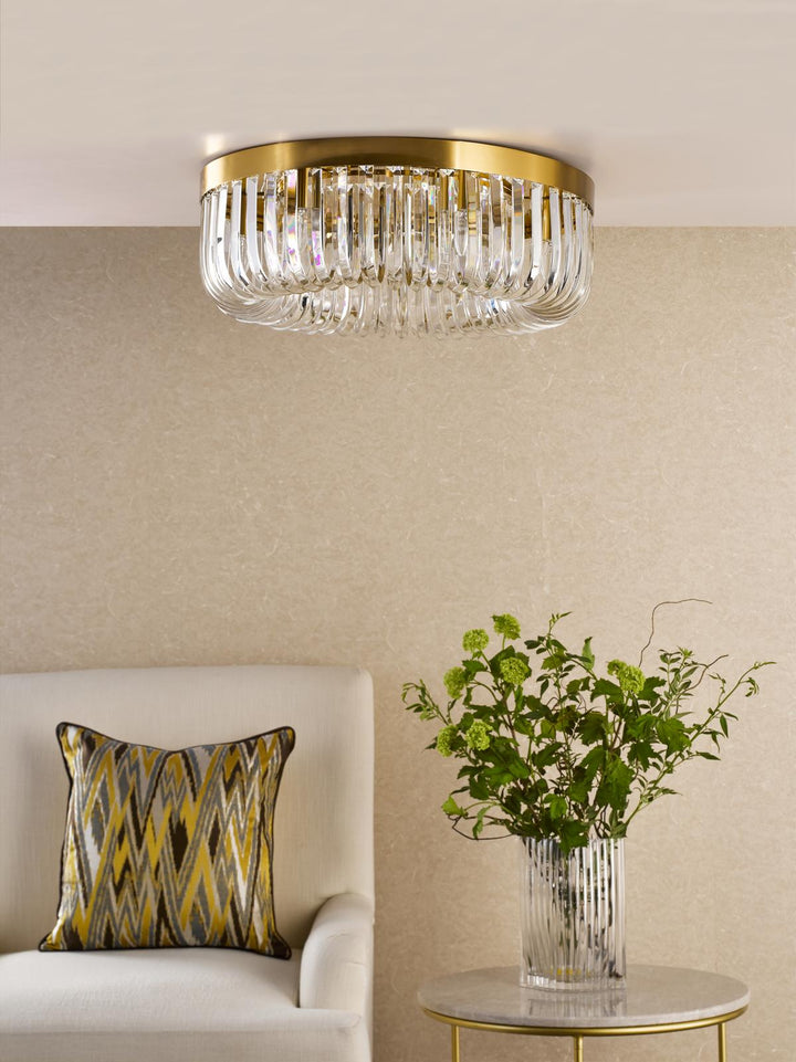 Dar SIG6435 Sigourney 6 Light Flush Satin Gold and Crystal