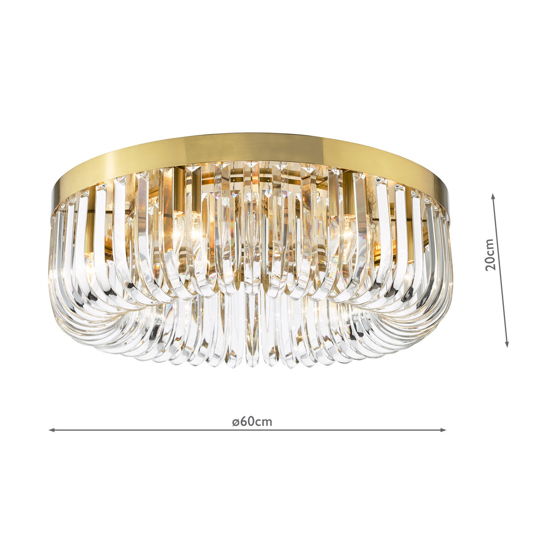 Dar SIG6435 Sigourney 6 Light Flush Satin Gold and Crystal