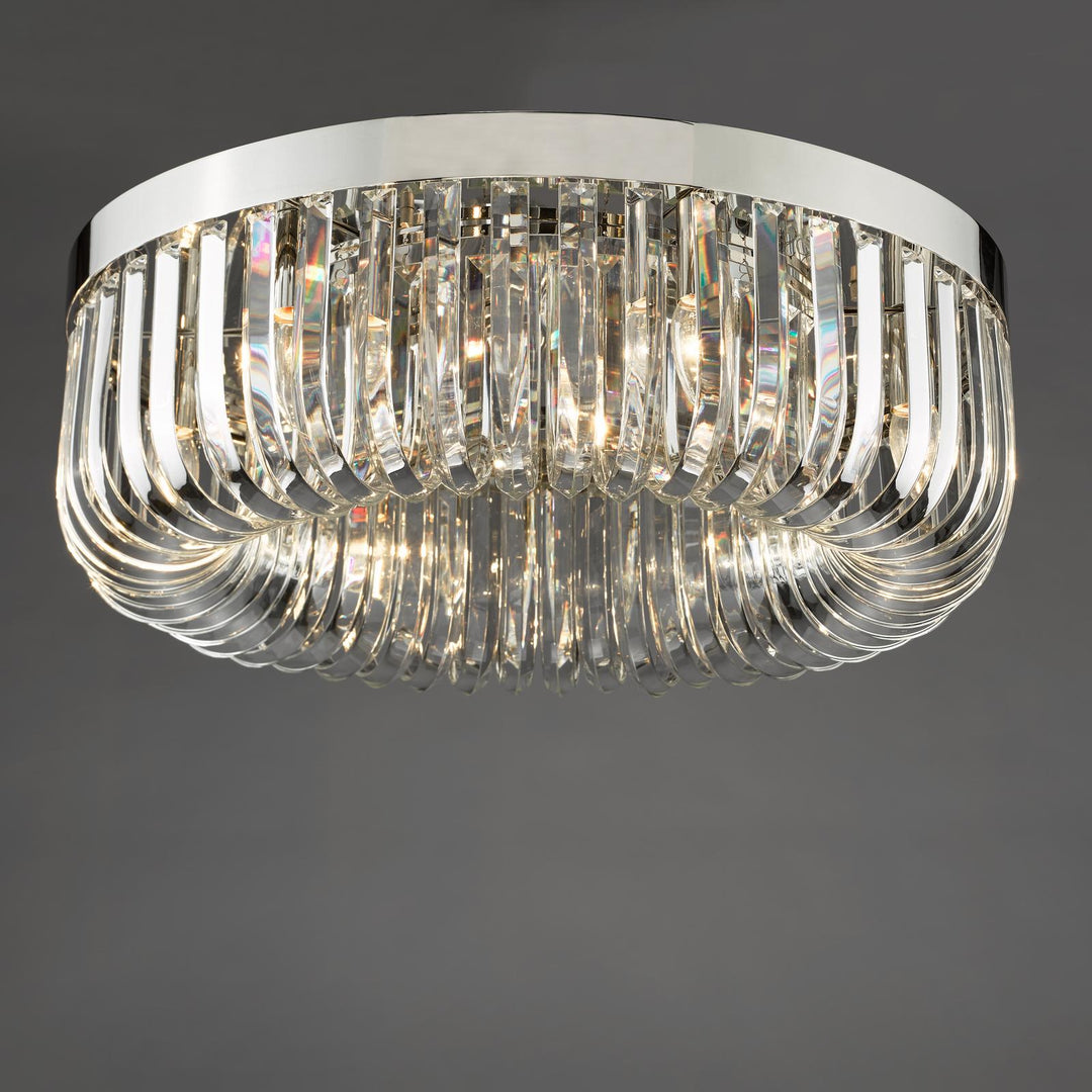 Dar SIG6438 Sigourney 6 Light Flush Polished Nickel and Crystal