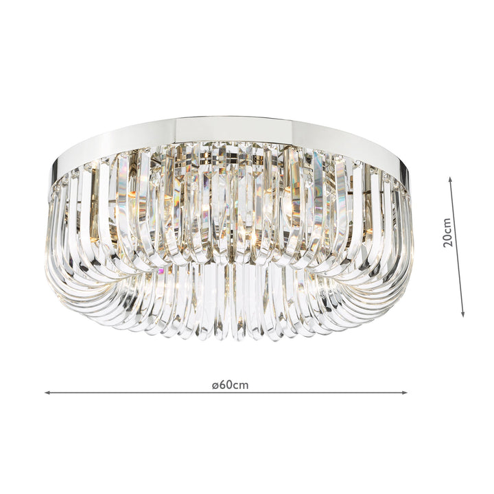 Dar SIG6438 Sigourney 6 Light Flush Polished Nickel and Crystal