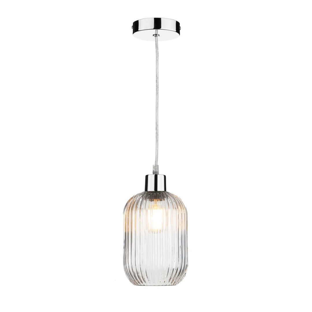 Dar SP65-SAW6508 Sawyer Pendant Polished Chrome and Ribbed Glass