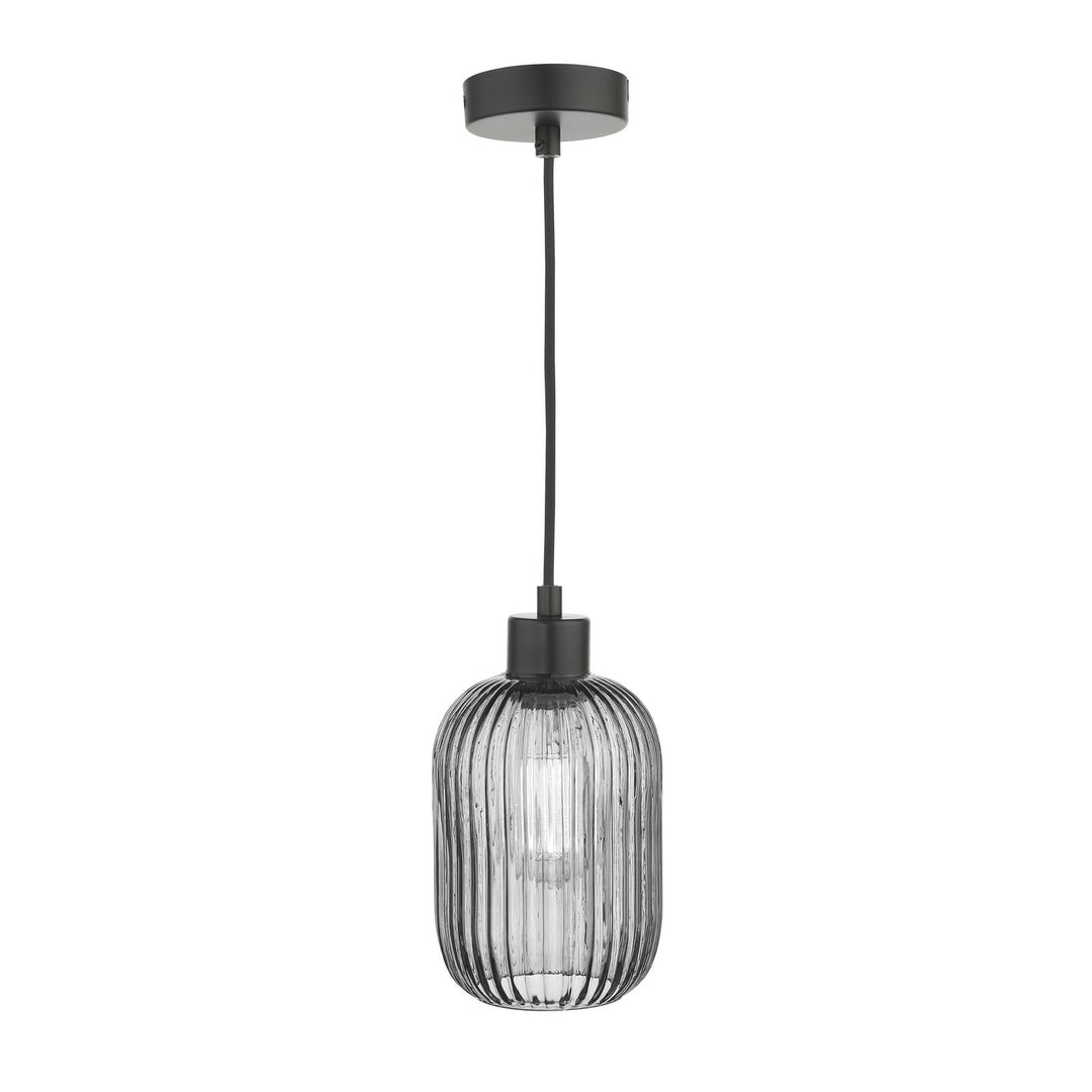 Dar SP69-SAW6510 Sawyer Pendant Matt Black and Smoked Ribbed Glass