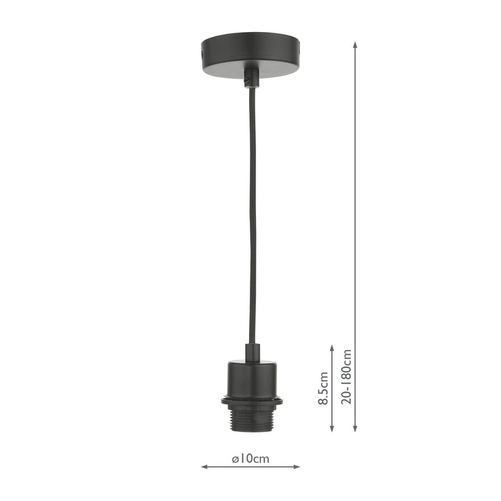 Dar SP69 1 Light E27 Suspension Matt Black With Black Cable