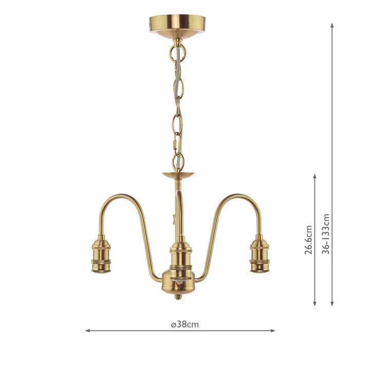 Dar SPB0340 3 Light E14 Armed Suspension Natural Brass