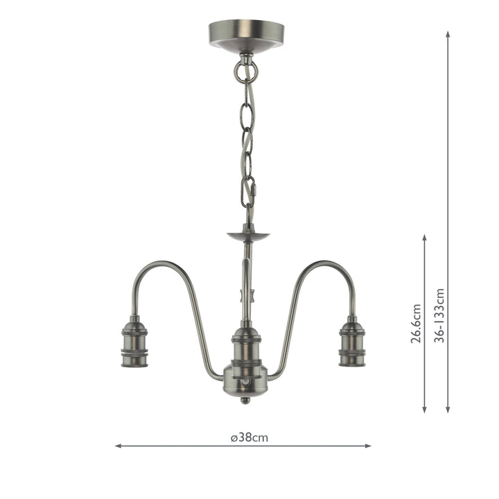 Dar SPB0361 3 Light E14 Armed Suspension Antique Chrome