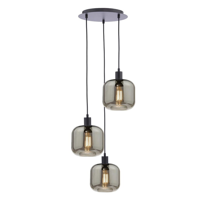 Dar SPC0322-AID6510B 3 Light Cluster Pendant Matt Black and Smoked Glass