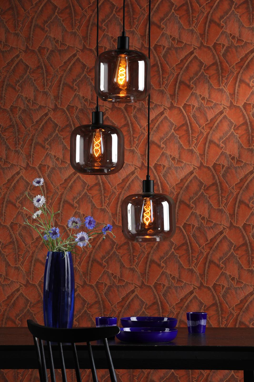 Dar SPC0322-AID6510B 3 Light Cluster Pendant Matt Black and Smoked Glass