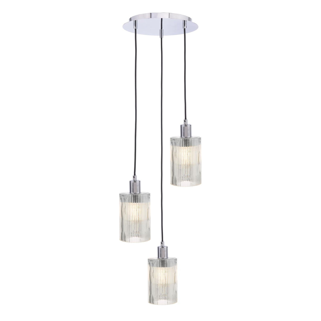 Dar SPC0350-ACC869 3 Light Cluster Pendant Polished Chrome and Ribbed Glass
