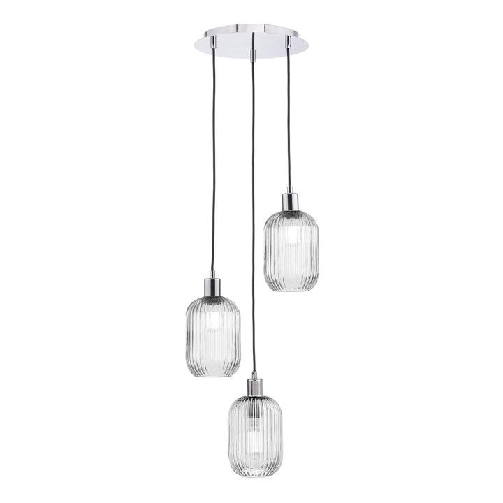 Dar SPC0350-SAW6508 3 Light Cluster Pendant Polished Chrome and Ribbed Glass