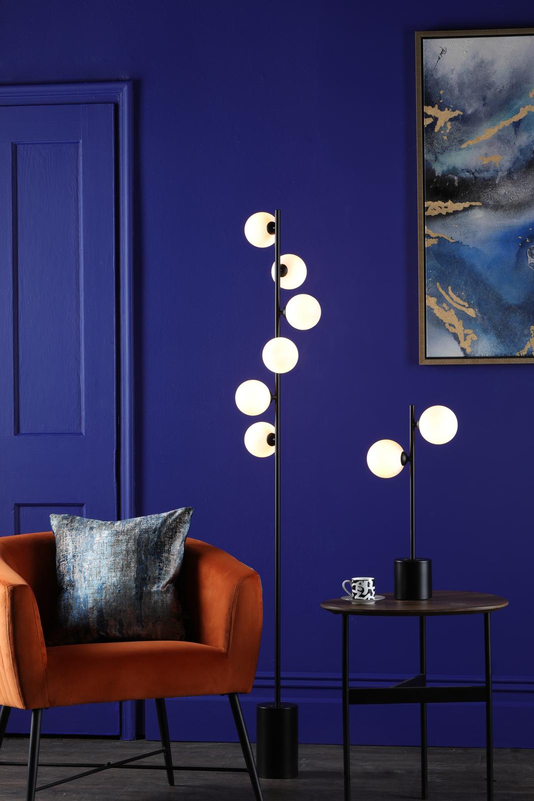 Dar SPI4222-02 Spiral 2 Light Table Lamp Matt Black With Opal Glass