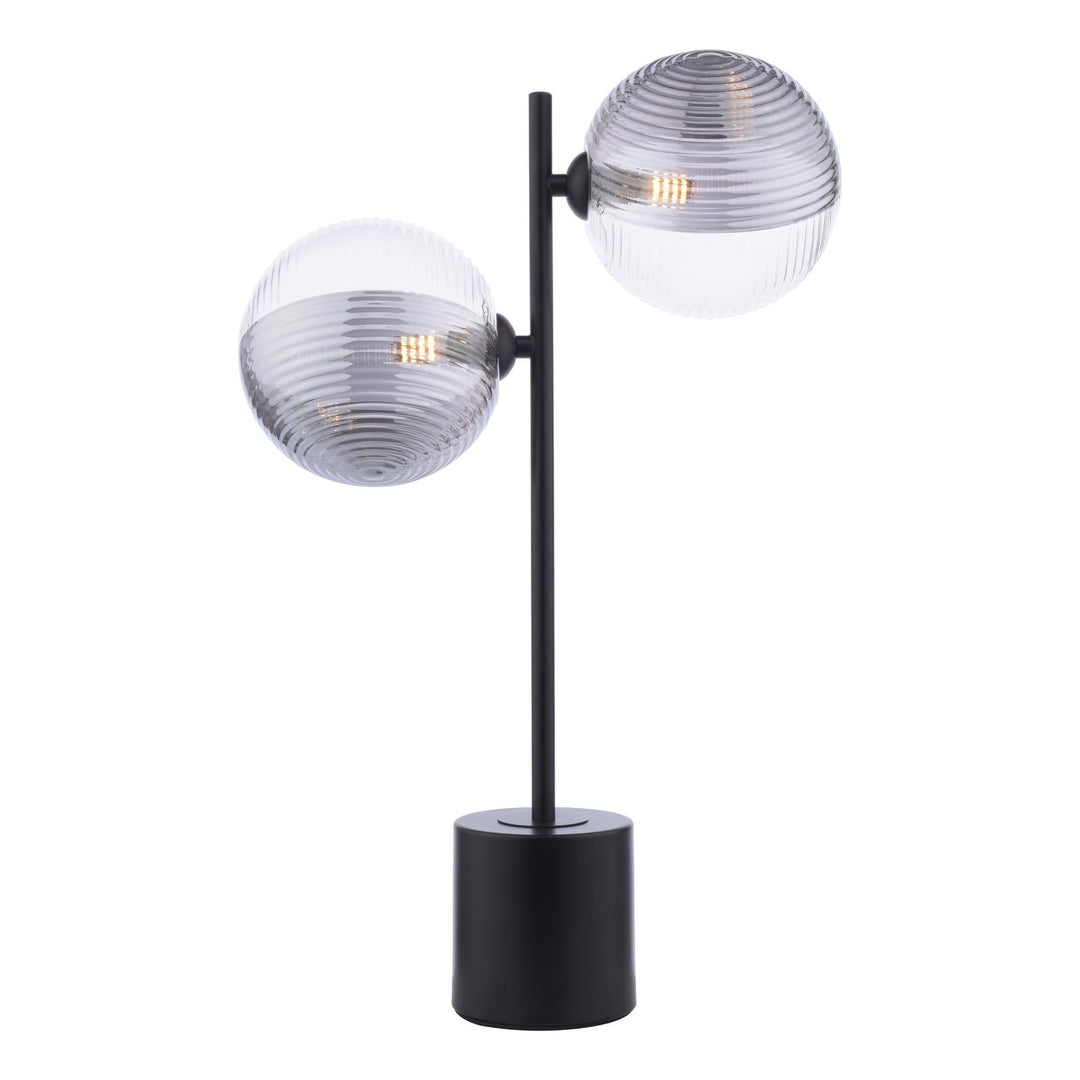 Dar SPI4222-19 Spiral 2 Light Table Lamp Matt Black With Smoked/Clear Ribbed Glass