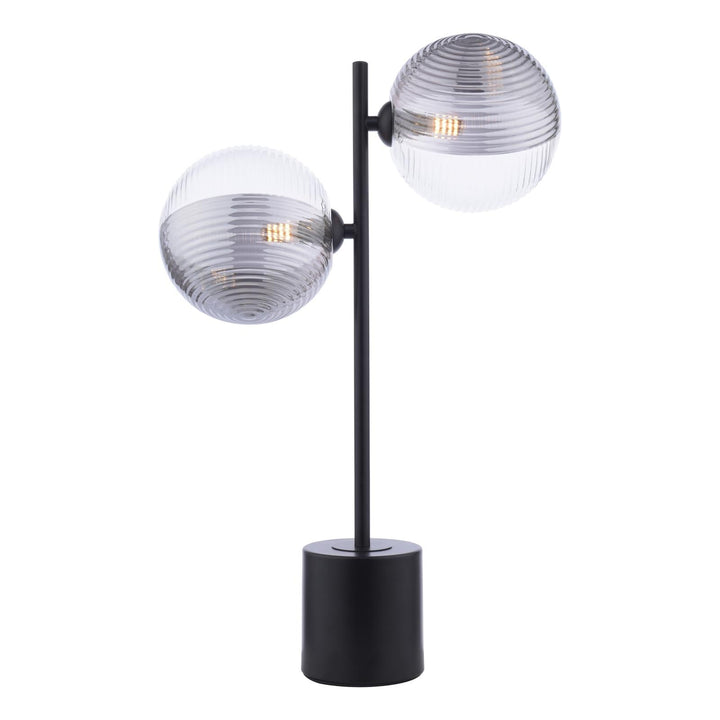 Dar SPI4222-19 Spiral 2 Light Table Lamp Matt Black With Smoked/Clear Ribbed Glass