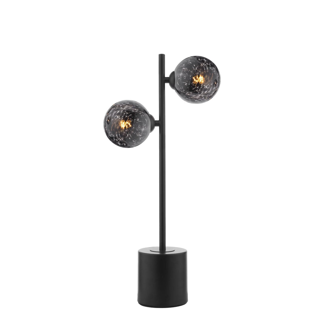 Dar SPI4222-21 Spiral 2 Light Table Lamp Matt Black With Black Confetti Glass