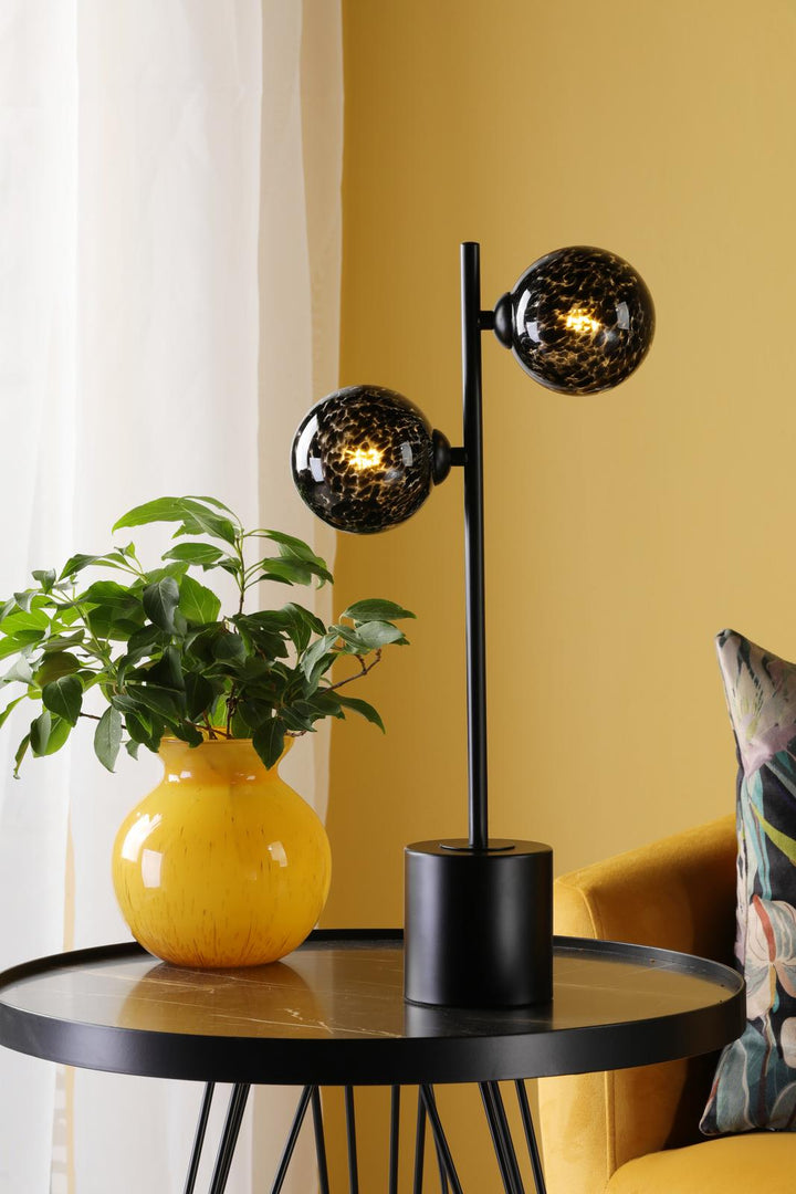 Dar SPI4222-21 Spiral 2 Light Table Lamp Matt Black With Black Confetti Glass