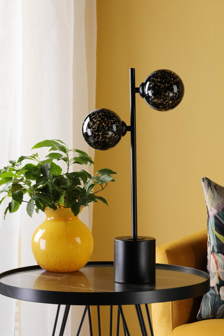 Dar SPI4222-21 Spiral 2 Light Table Lamp Matt Black With Black Confetti Glass