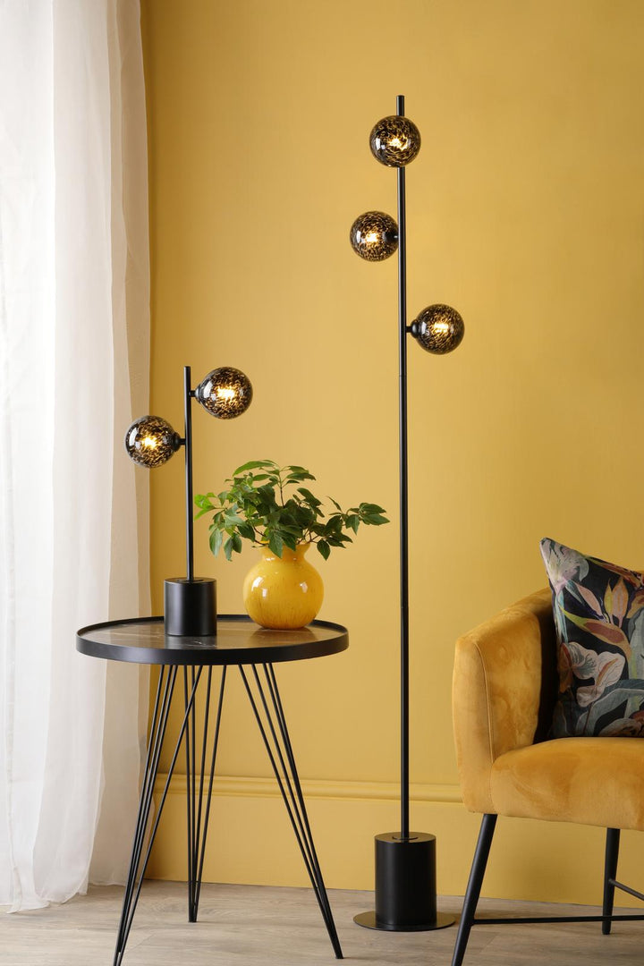 Dar SPI4222-21 Spiral 2 Light Table Lamp Matt Black With Black Confetti Glass