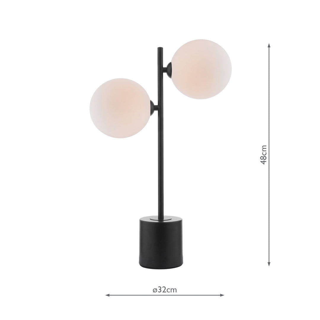 Dar SPI4222-23 Spiral 2 Light Table Lamp Matt Black With Opal Glass