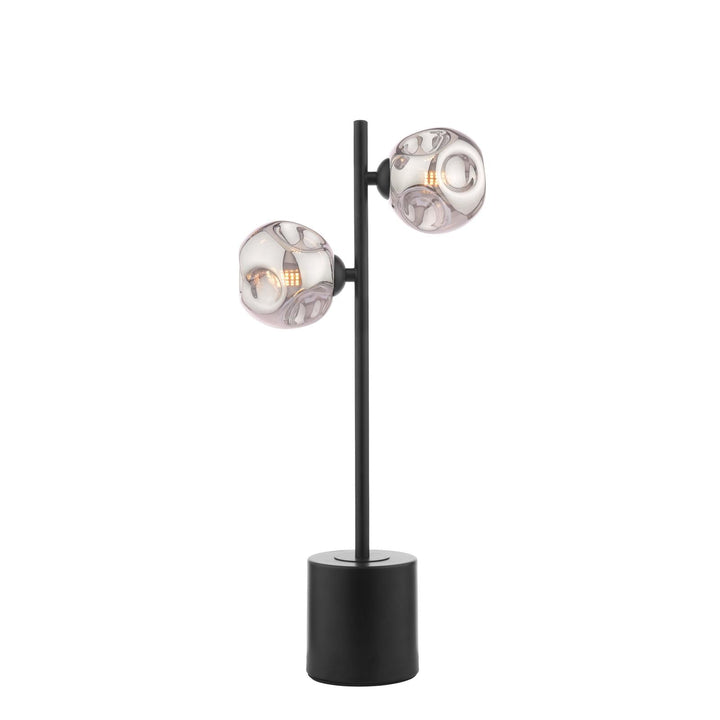 Dar SPI4222-28 Spiral 2 Light Table Lamp Matt Black With Closed Organic Smoked Glass
