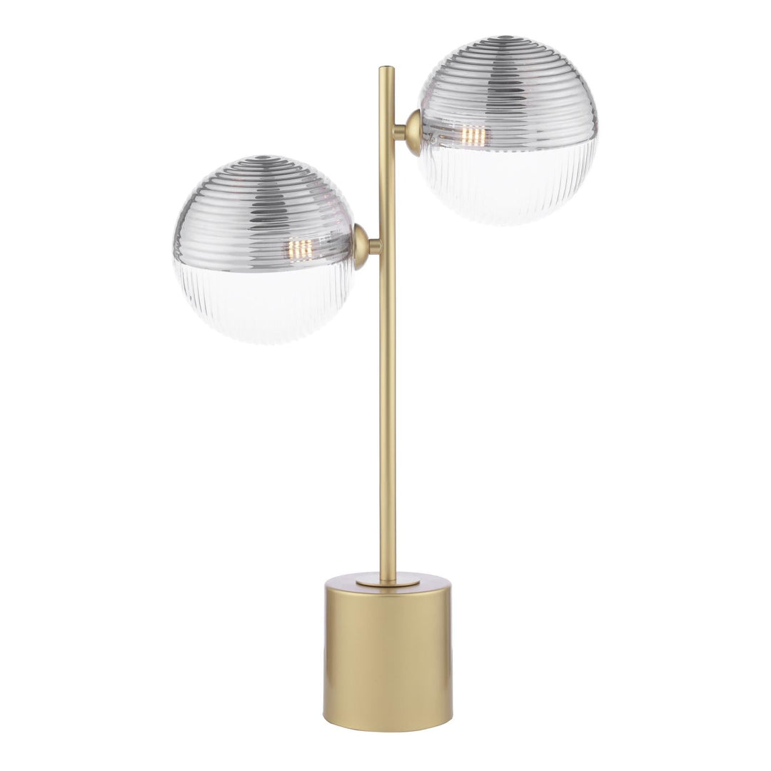 Dar SPI4235-19 Spiral 2 Light Table Lamp Matt Gold With Smoked/Clear Ribbed Glass