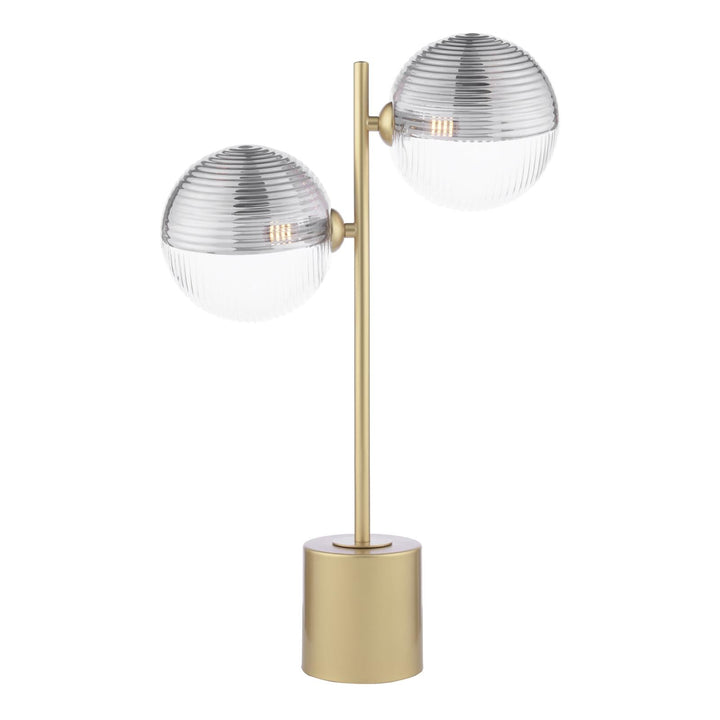 Dar SPI4235-19 Spiral 2 Light Table Lamp Matt Gold With Smoked/Clear Ribbed Glass