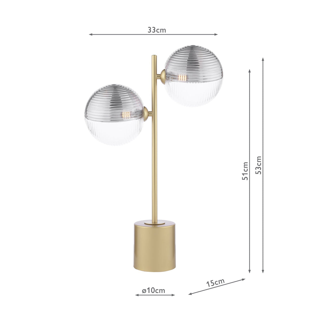 Dar SPI4235-19 Spiral 2 Light Table Lamp Matt Gold With Smoked/Clear Ribbed Glass