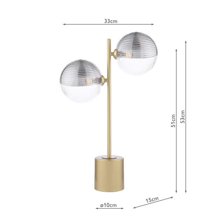 Dar SPI4235-19 Spiral 2 Light Table Lamp Matt Gold With Smoked/Clear Ribbed Glass
