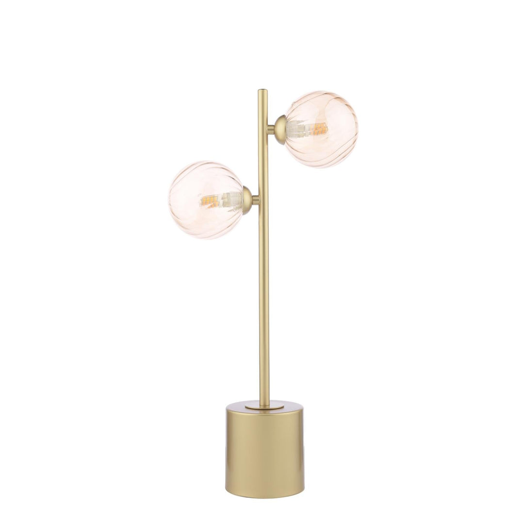 Dar SPI4235-25 Spiral 2 Light Table Lamp Matt Gold With Twisted Amber Glass