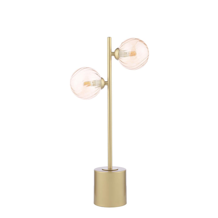 Dar SPI4235-25 Spiral 2 Light Table Lamp Matt Gold With Twisted Amber Glass