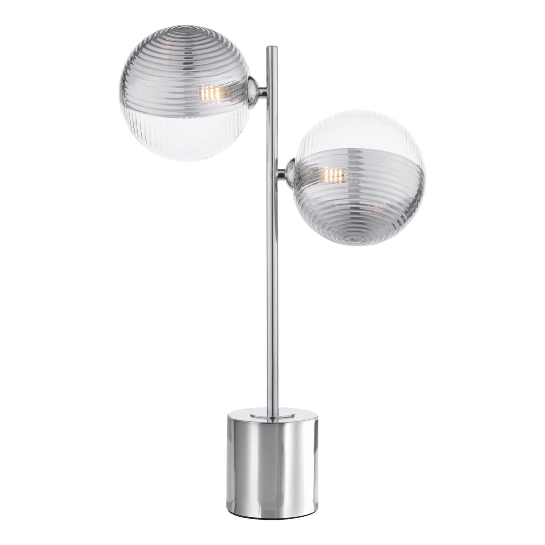 Dar SPI4250-19 Spiral 2 Light Table Lamp Polished Chrome With Smoked/Clear Ribbed Glass