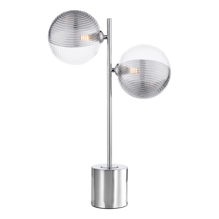 Dar SPI4250-19 Spiral 2 Light Table Lamp Polished Chrome With Smoked/Clear Ribbed Glass
