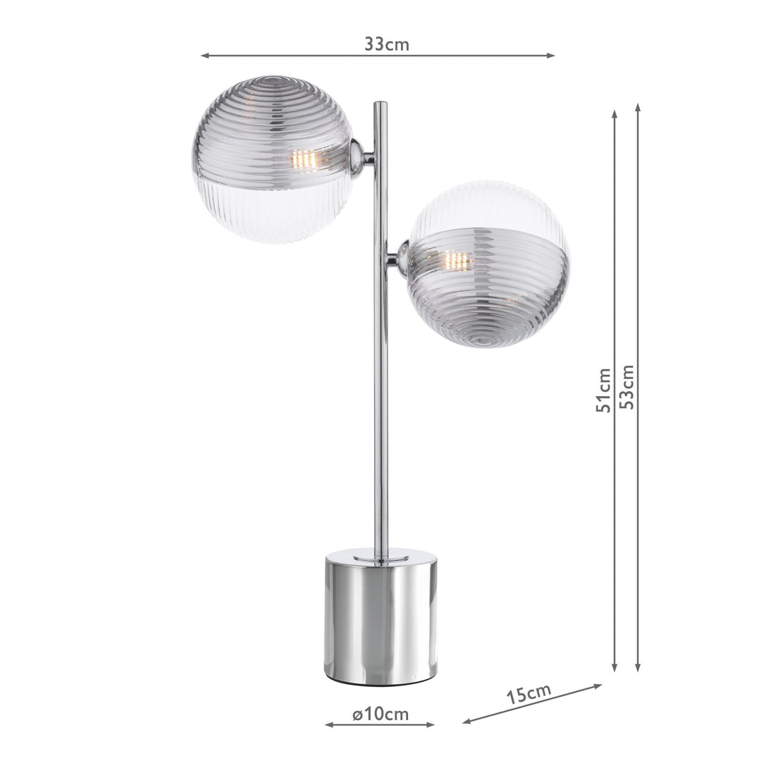 Dar SPI4250-19 Spiral 2 Light Table Lamp Polished Chrome With Smoked/Clear Ribbed Glass