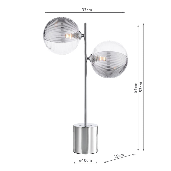 Dar SPI4250-19 Spiral 2 Light Table Lamp Polished Chrome With Smoked/Clear Ribbed Glass