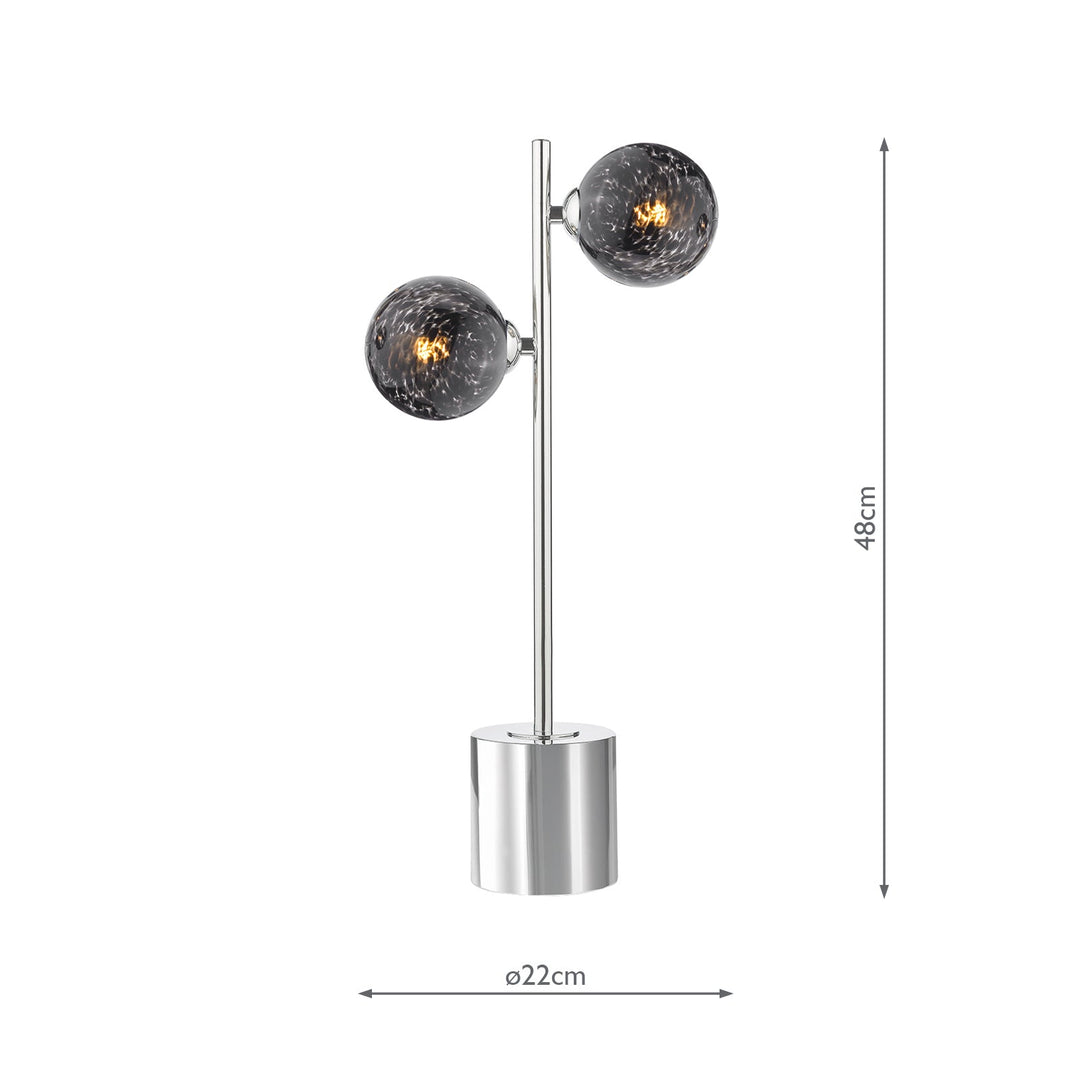 Dar SPI4250-21 Spiral 2 Light Table Lamp Polished Chrome With Black Confetti Glass