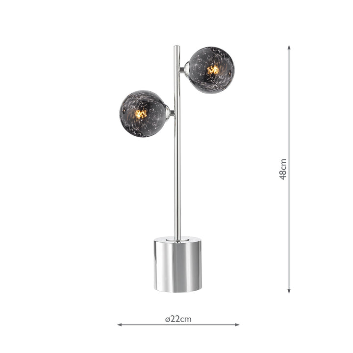 Dar SPI4250-21 Spiral 2 Light Table Lamp Polished Chrome With Black Confetti Glass