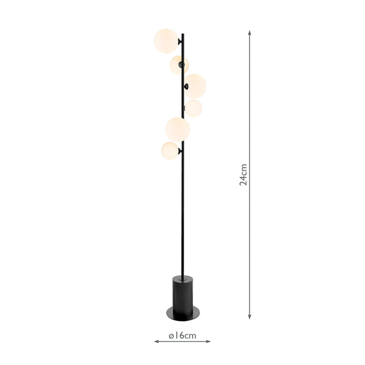 Dar SPI4922-02-23 Spiral 6 Light Floor Lamp Matt Black and Opal Glass