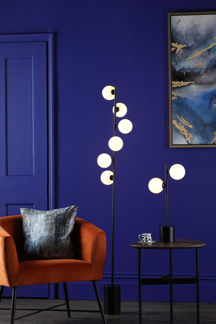 Dar SPI4922-02 Spiral 6 Light Floor Lamp Matt Black With Opal Glass