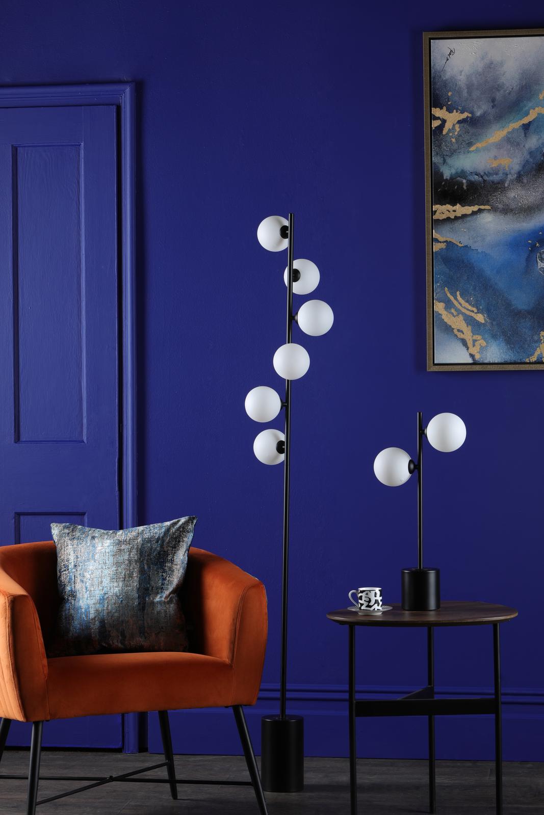 Dar SPI4922-02 Spiral 6 Light Floor Lamp Matt Black With Opal Glass