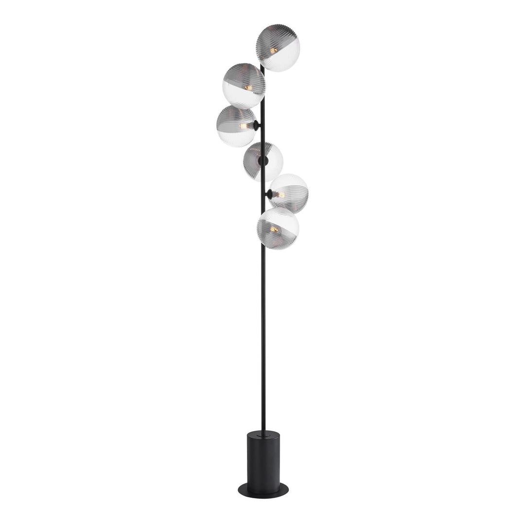 Dar SPI4922-19 Spiral 6 Light Floor Lamp Matt Black With Smoked/Clear Ribbed Glass
