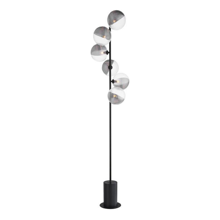 Dar SPI4922-19 Spiral 6 Light Floor Lamp Matt Black With Smoked/Clear Ribbed Glass