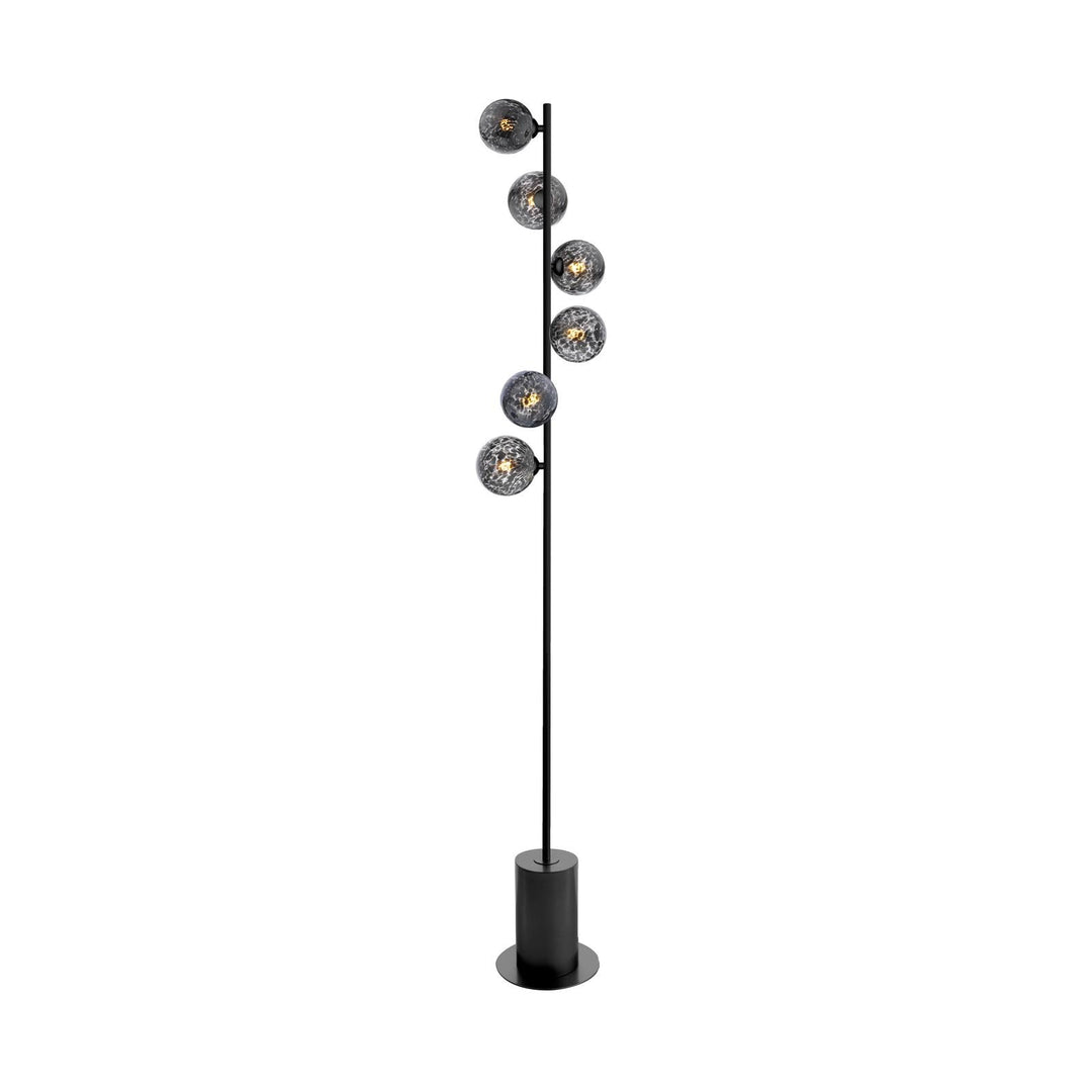 Dar SPI4922-21 Spiral 6 Light Floor Lamp Matt Black With Black Confetti Glass