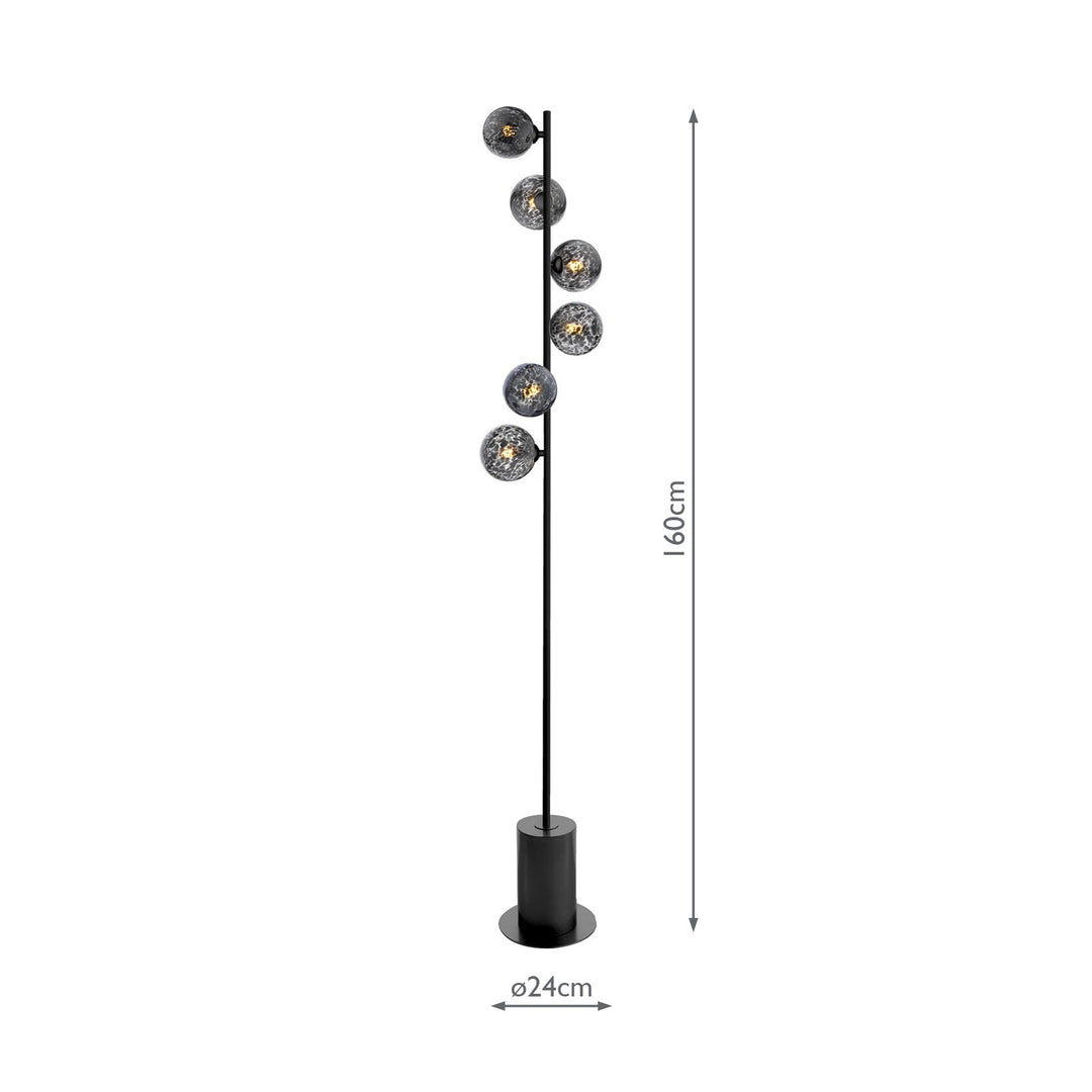 Dar SPI4922-21 Spiral 6 Light Floor Lamp Matt Black With Black Confetti Glass
