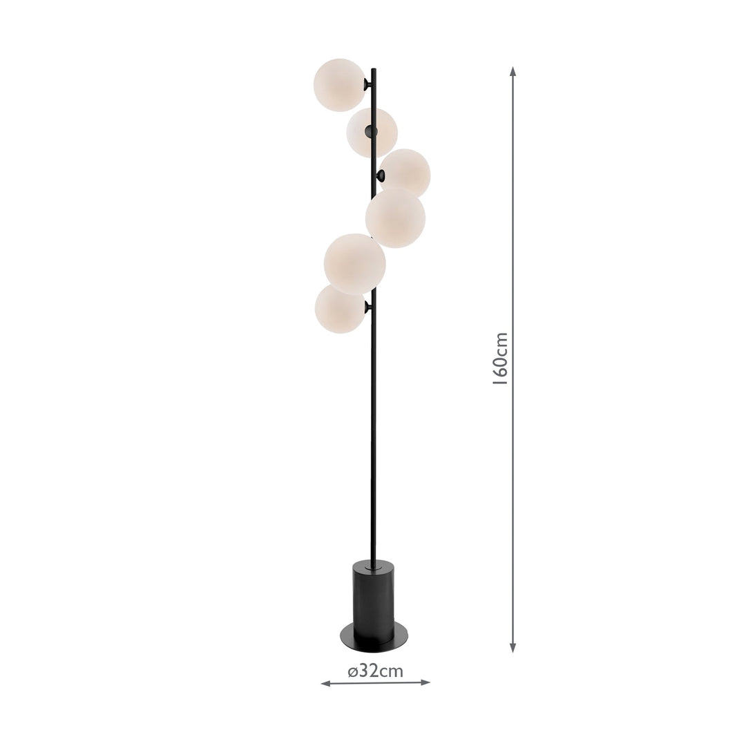 Dar SPI4922-23 Spiral 6 Light Floor Lamp Matt Black With Opal Glass