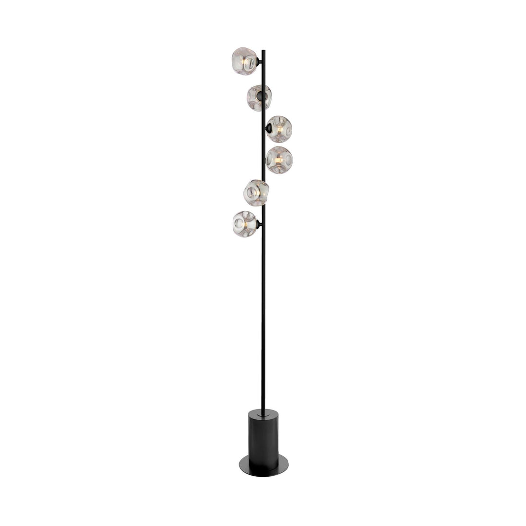 Dar SPI4922-28 Spiral 6 Light Floor Lamp Matt Black With Closed Organic Smoked Glass