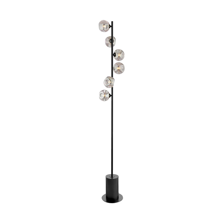 Dar SPI4922-28 Spiral 6 Light Floor Lamp Matt Black With Closed Organic Smoked Glass