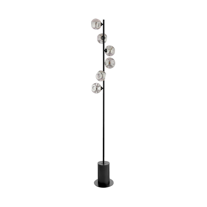 Dar SPI4922-28 Spiral 6 Light Floor Lamp Matt Black With Closed Organic Smoked Glass