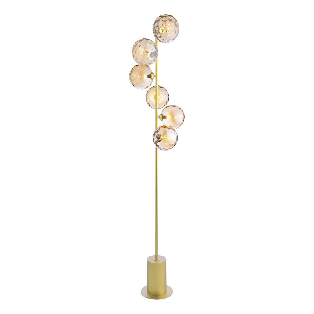 Dar SPI4935-11 Spiral 6 Light Floor Lamp Matt Gold With Amber Dimpled Glass